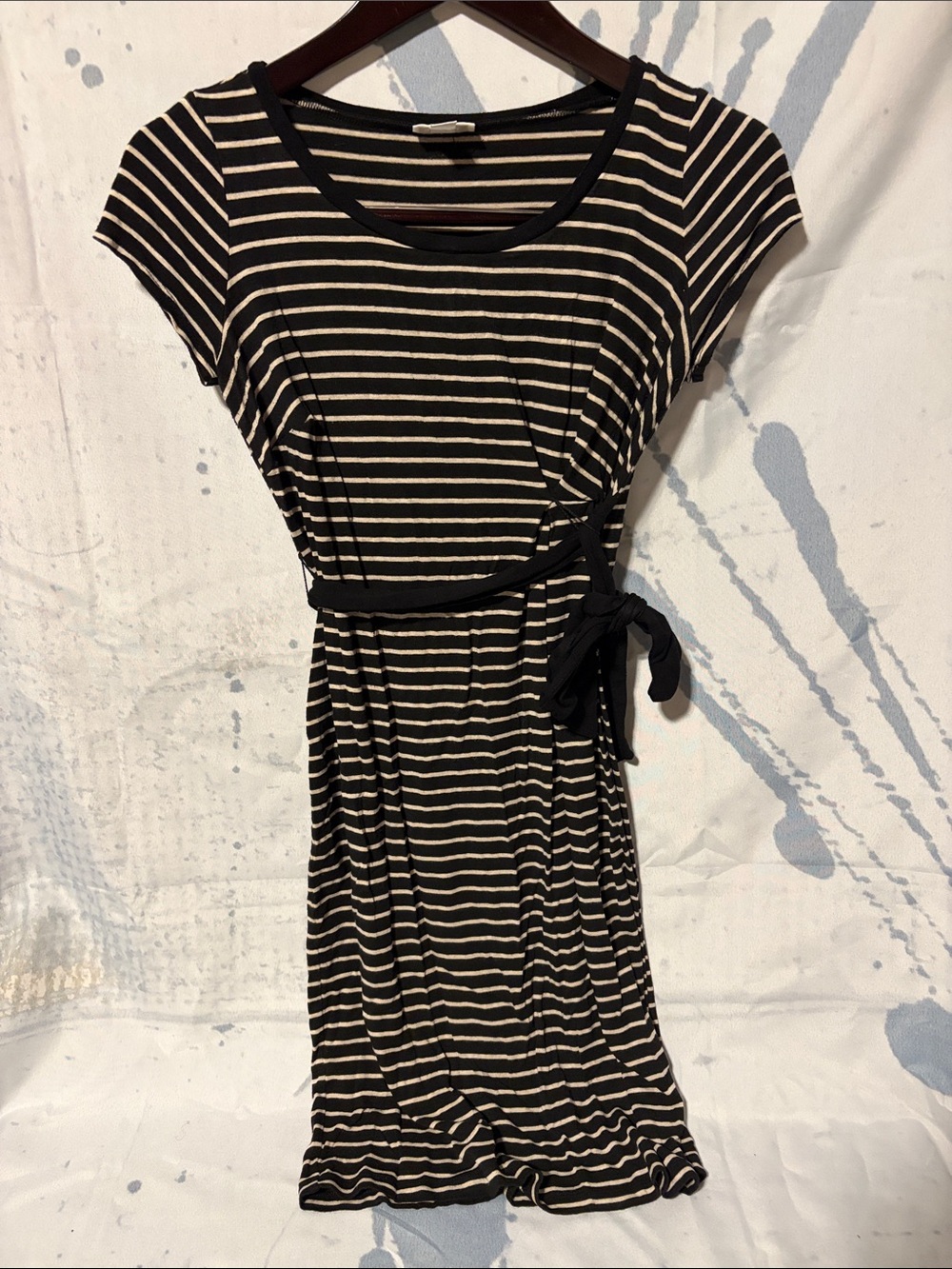 A Pea in the Pod Black & Cream Striped Tie-Waist Maternity Dress
